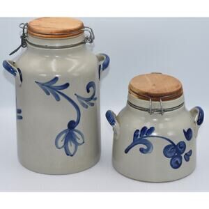 Gerzit Gerz German Cobalt Blue Salt Glaze Lidded Stoneware Set Handgemalt Crocks